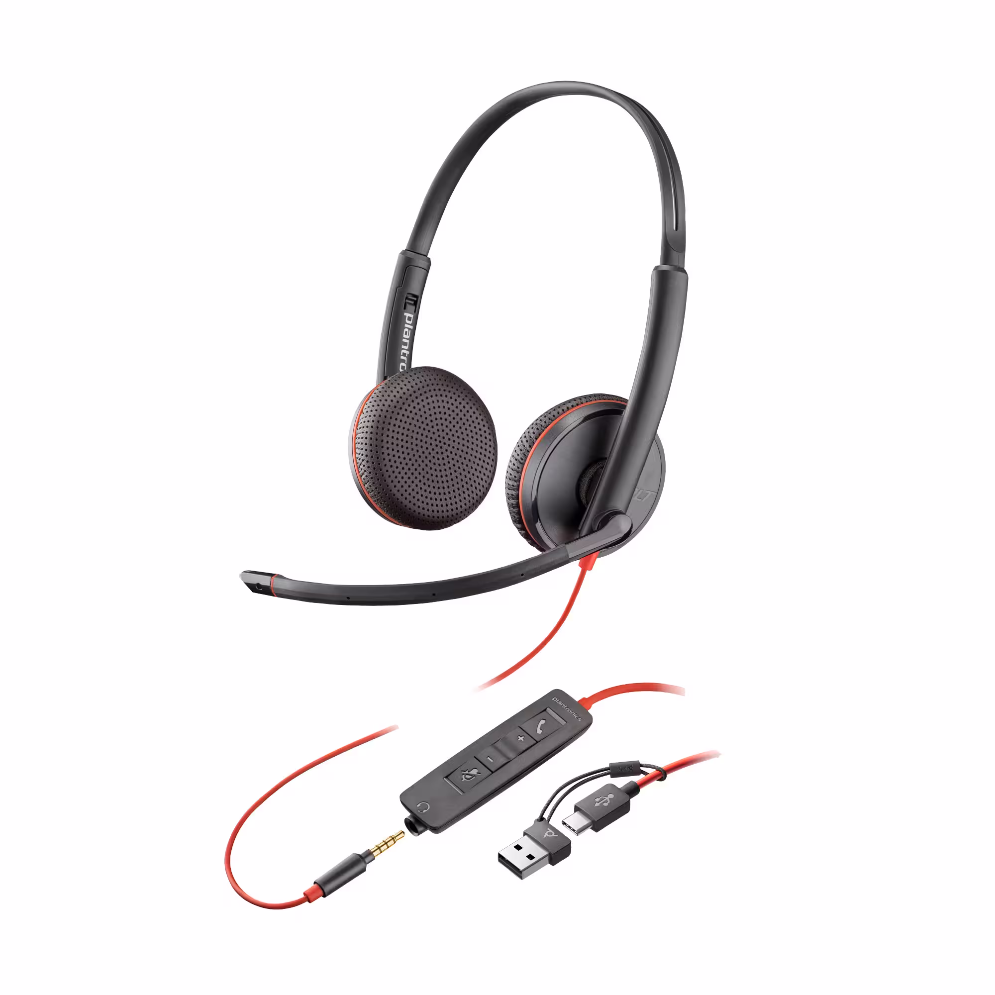 Poly Blackwire 3225 "USB-C auf USB-A Adapter" & 3,5mm Klinke Stereo Headset für UC/MS mit USB-C Stec