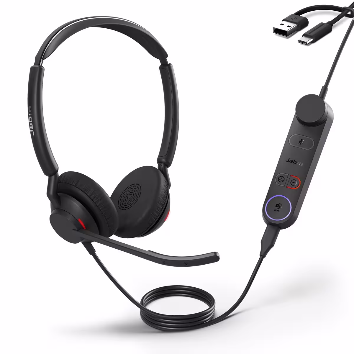 Jabra Engage 50 II MS Stereo Headset & Link USB C/A MS mit USB-C auf USB-A Adapter