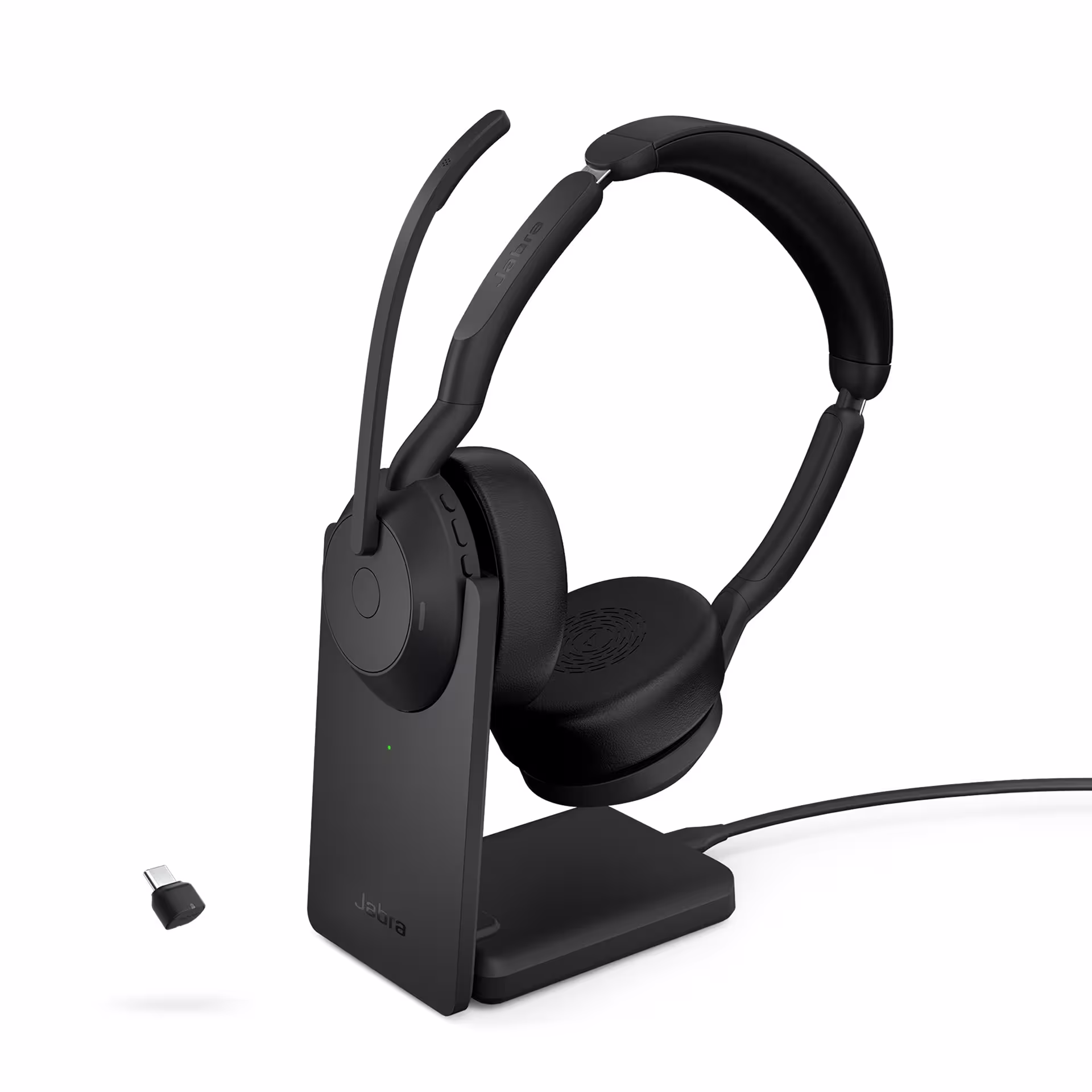 Jabra Evolve2 55 Stand Link380/390c UC Stereo Bluetooth ANC Headset inkl. Ladestation & Link380/390c USB-C Bluetooth Dongle für UC