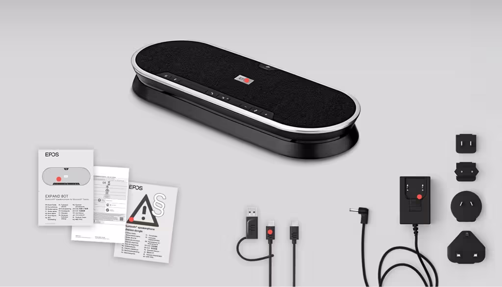 EPOS EXPAND 80 Bluetooth & USB-C Speakerphone mit BTD 800 USB-Dongle (inkl. USB-C-/USB-A Adapter & Universal-Netzteil) erweiterbar für UC optimiert