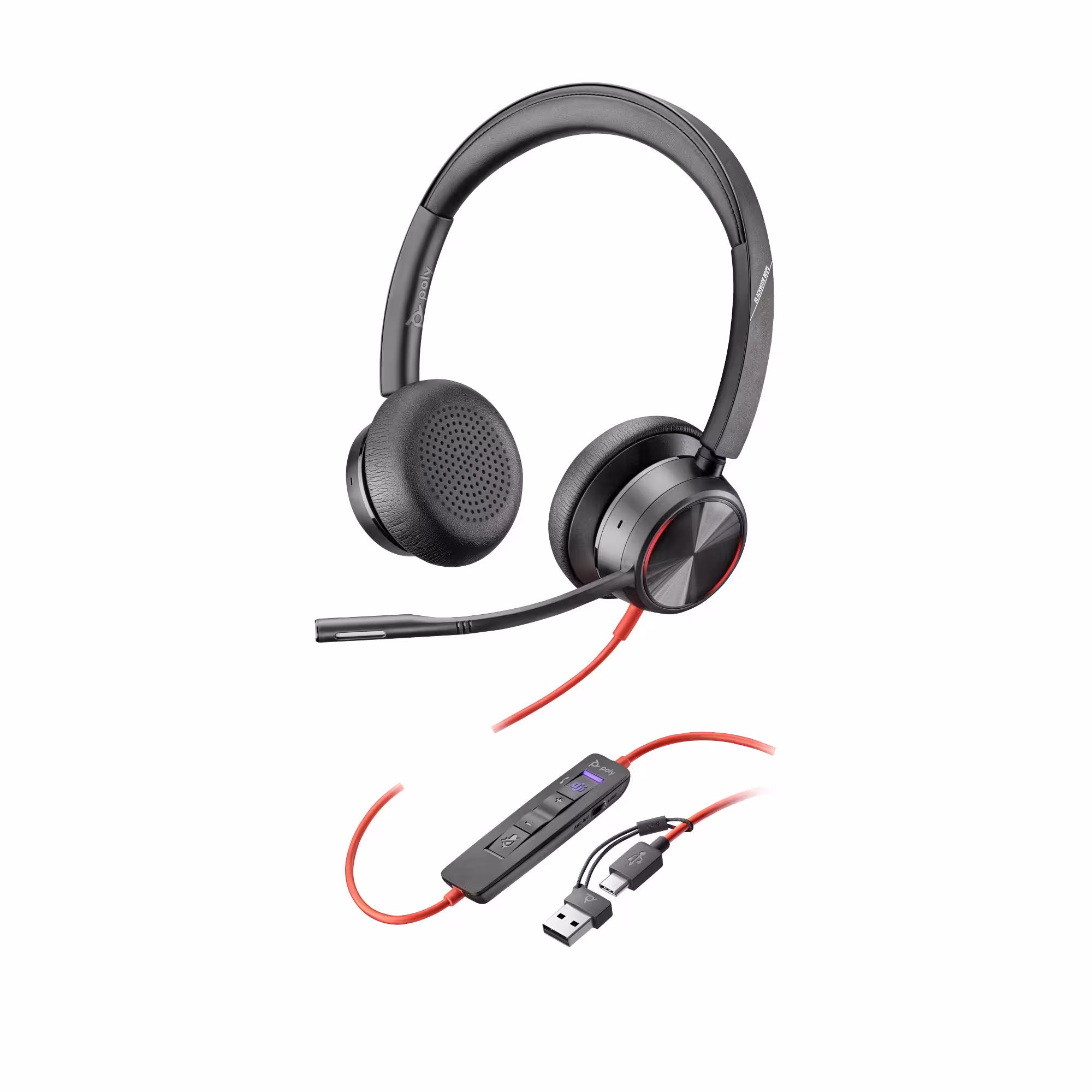 Poly Blackwire 8225-M "USB-C auf USB-A Adapter" ANC Duo Teams Headset mit Active Noise Cancelling fü